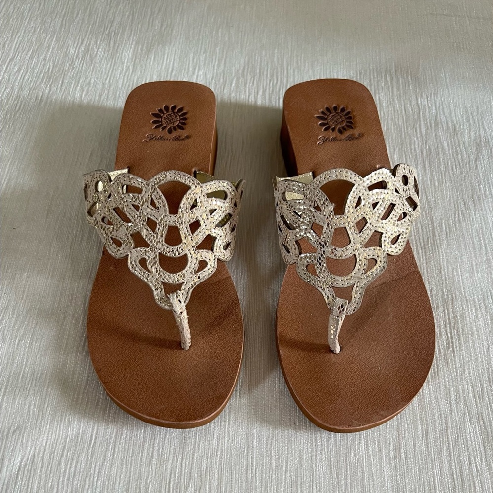 Yellow Box Tan Cream and Gold Wedge Sandals